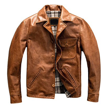 Mens Casual Natural Cowhide Slim Fit Coat Faux and Genuine Leather Jackets