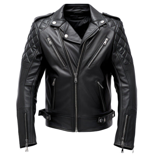 Mens Puffer Leather Biker Jacket Cafe Racer Fit Lapel Zipper Pocket Moto Genuine Leather Jackets