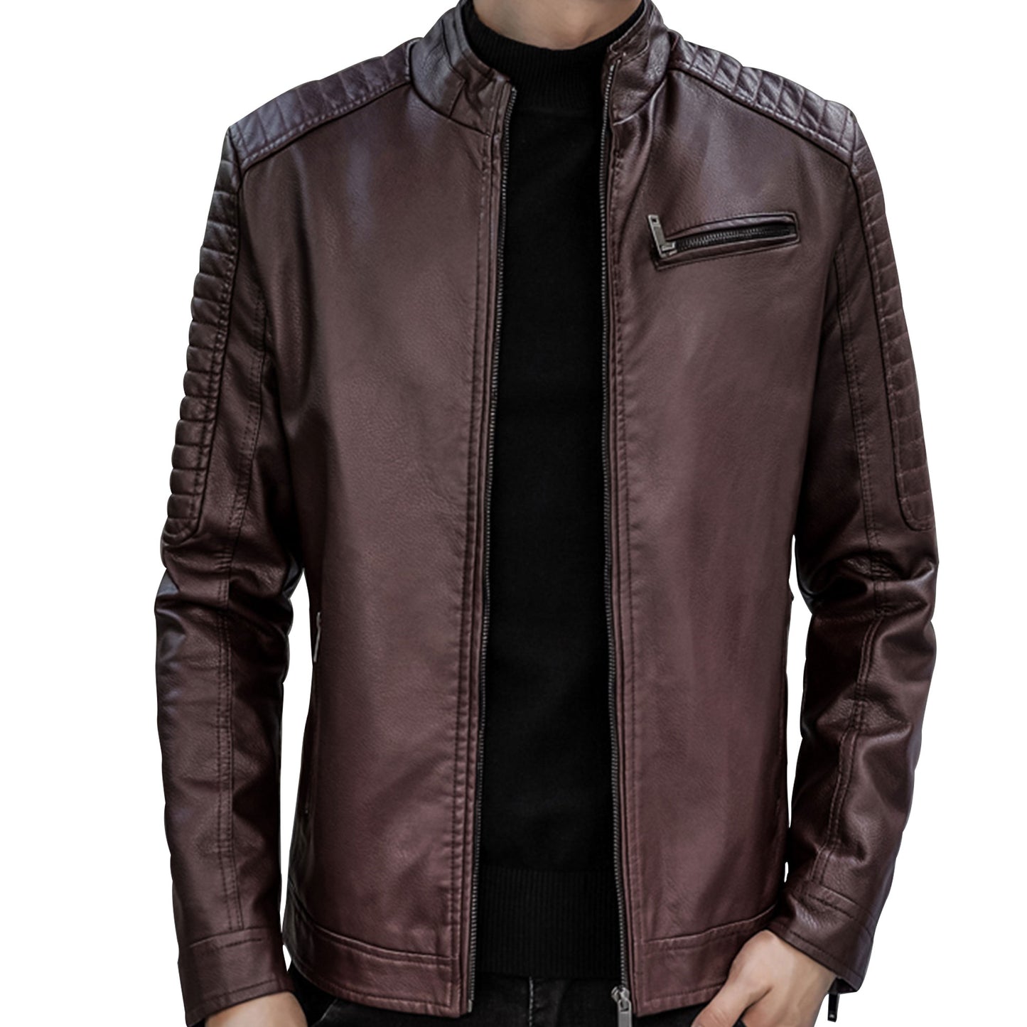 Mens Jacket Coat Business Casual Polo Collar Natural Leather Coat Genuine Leather Jackets