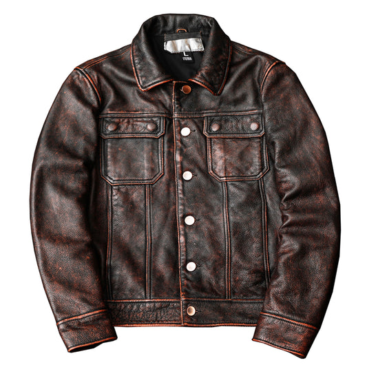 Vintage Brown Cowhide Jacket Genuine Leather Coat Casual Leather Jacket For Men