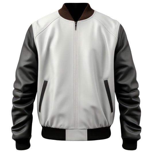 Mens Varsity College Varsity Jackets Bomber Zipper Contrast Genuine Leather Jackets