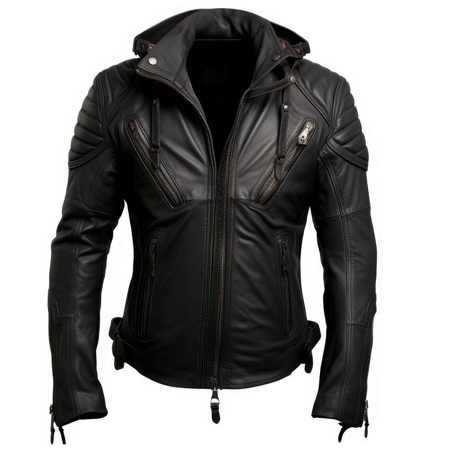 Mens Blazer Leather Jacket Black Stand Collar Punk Motorcycle Biker Zipper Genuine Leather Jackets