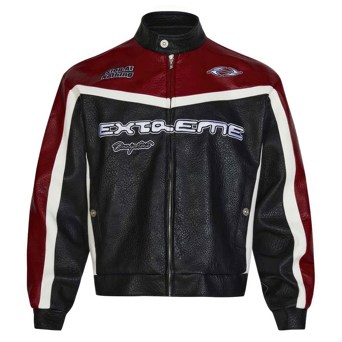 Mens Racing Leather Jacket Streetwear Retro Color Motorcycle Genuine Leather Jackets