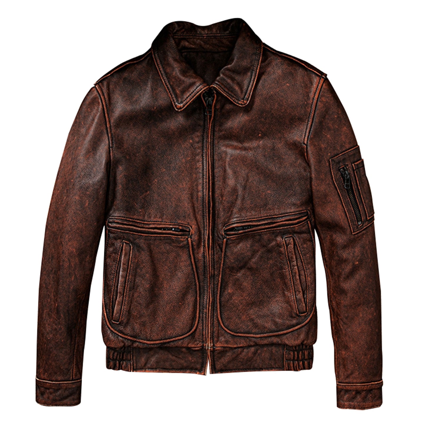 Vintage Red Brown Pilot Leather Jacket Military Natural Cowhide Aviation Genuine Leather Coat For Men