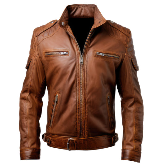 Mens Classic Aviation Stand Collar Genuine Leather Jacket with Military Vintage Pilot Leather Jackets