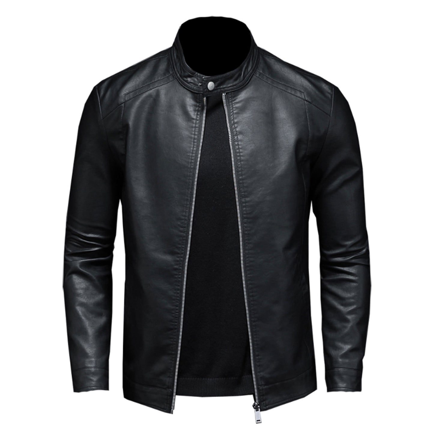 Mens Stand Collar Slim Genuine Leather Jacket Motorcycle Causal Coat Mens Moto Biker Leather Jackets