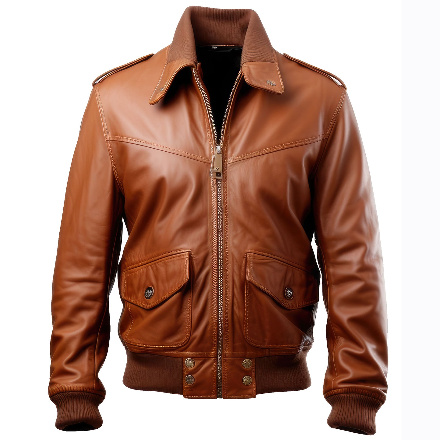 Mens Aviation Genuine Leather Jacket Military Lapel Zipper Front Pockets Pilot Vintage Leather Jackets