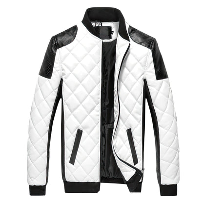 Men's Black and White Leather Fashion Diamond Jacket Big Yards Warm Genuine Leather Jackets