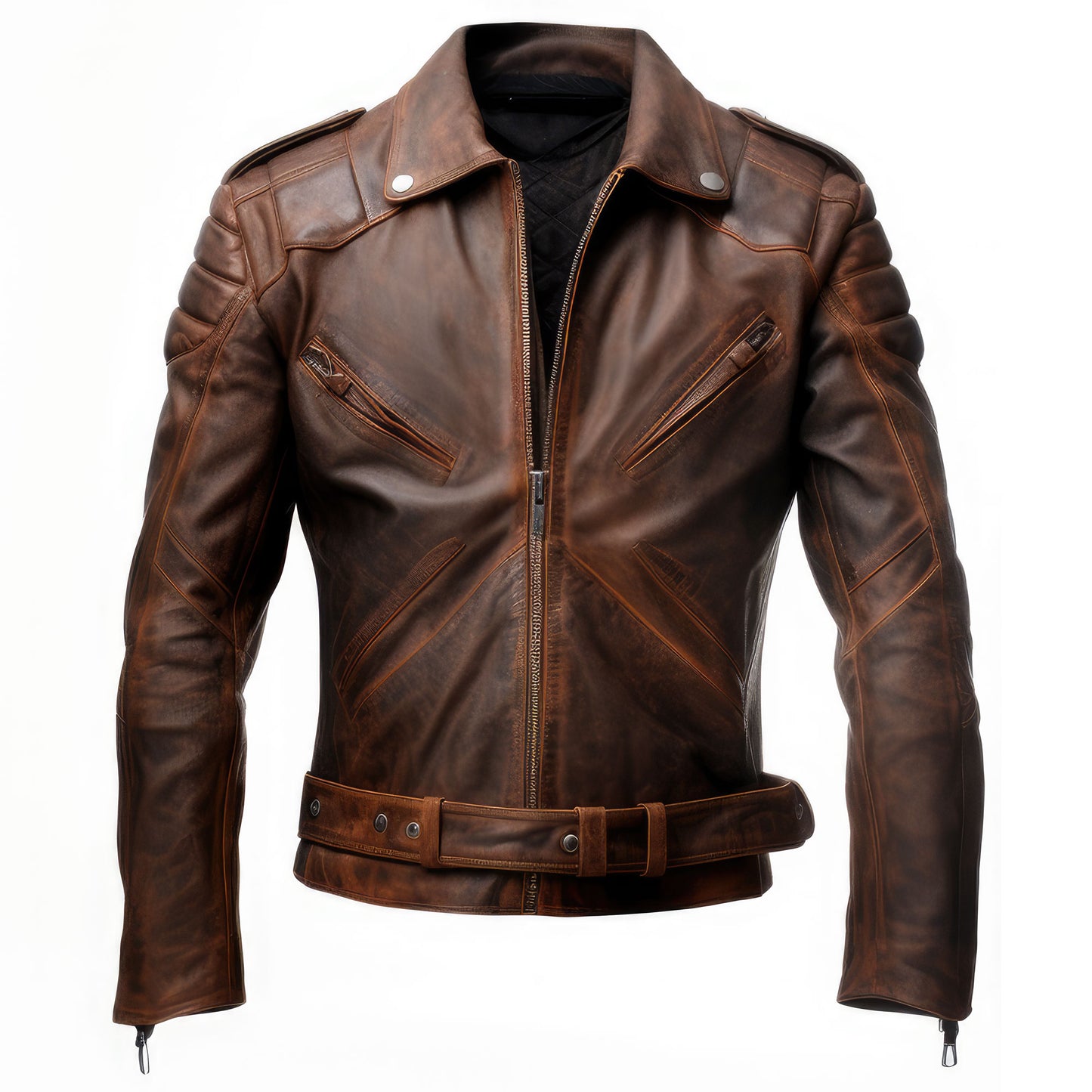 Mens Aviation Genuine Leather Jacket with Military Lapel Zipper Pockets Pilot Brown Vintage Leather Jackets