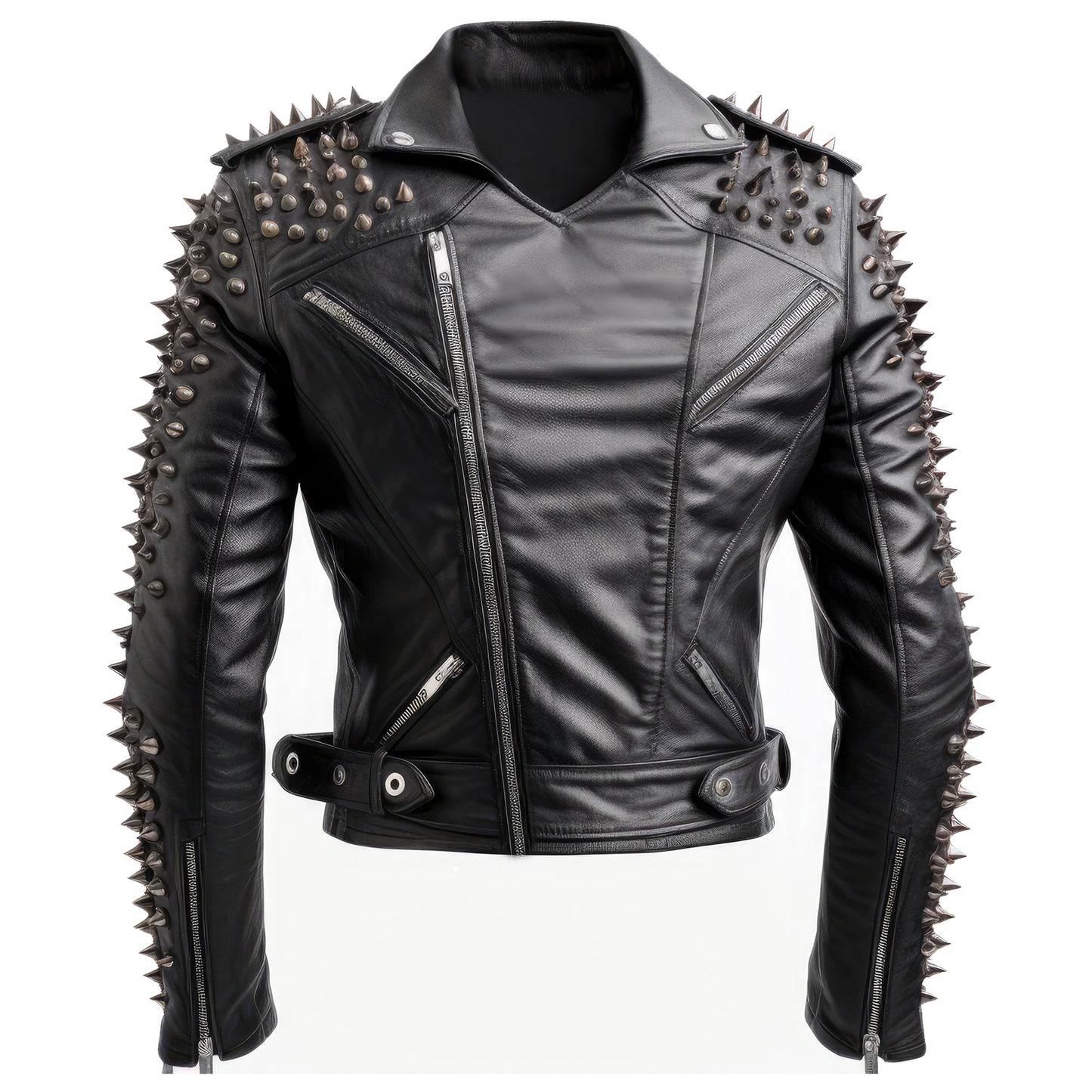 Mens Motorbike PU Jacket Rock Punk Spike Studded Motorcycle Biker Moto Genuine Leather Jackets