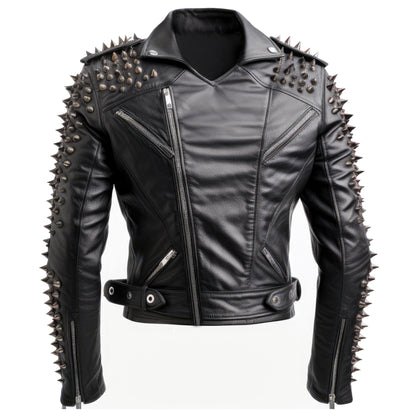 Mens Motorbike PU Jacket Rock Punk Spike Studded Motorcycle Biker Moto Genuine Leather Jackets