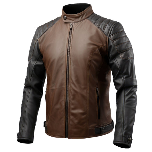 Mens Racer Leather Jacket Casual Motorcycle Sheepskin Coat Side Pockets Zipper Genuine Leather Jackets