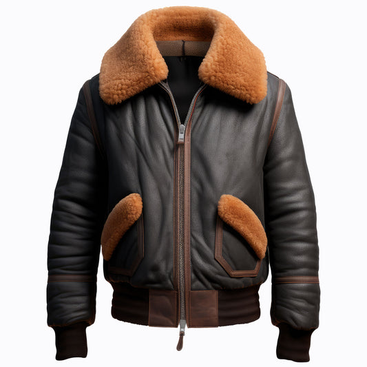 Men B3 Bomber Lapel Leather Jacket Fur Coat Side Pockets Aviation Natural Genuine Leather Jackets