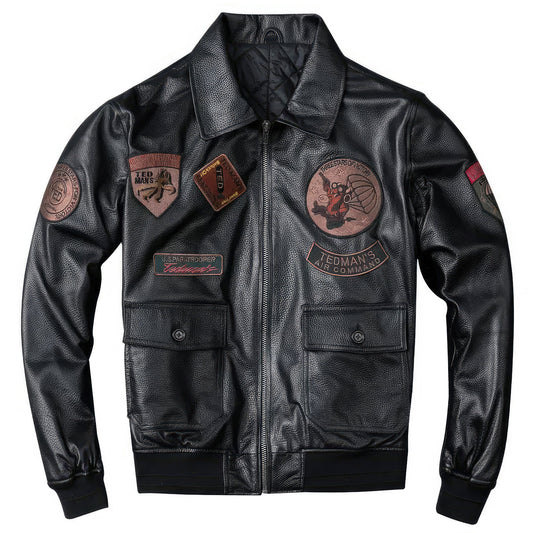 Men Sheepskin Coat Air Force Pilot Mens Genuine Motorcycle Cotton Outwear Real Leather Jacket