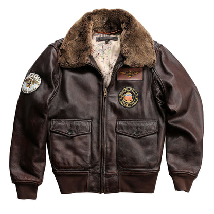 Mens Air Force G1 Pilot Warm Real Removable Fur Collar Genuine Cow Leather Coat Cowhide Bomber Genuine Leather Jackets