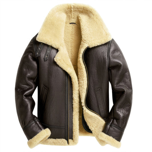 Men's Sheepskin Pilot Jacket Man Military Bombers B3 Woolen Genuine Leather Jackets for Men