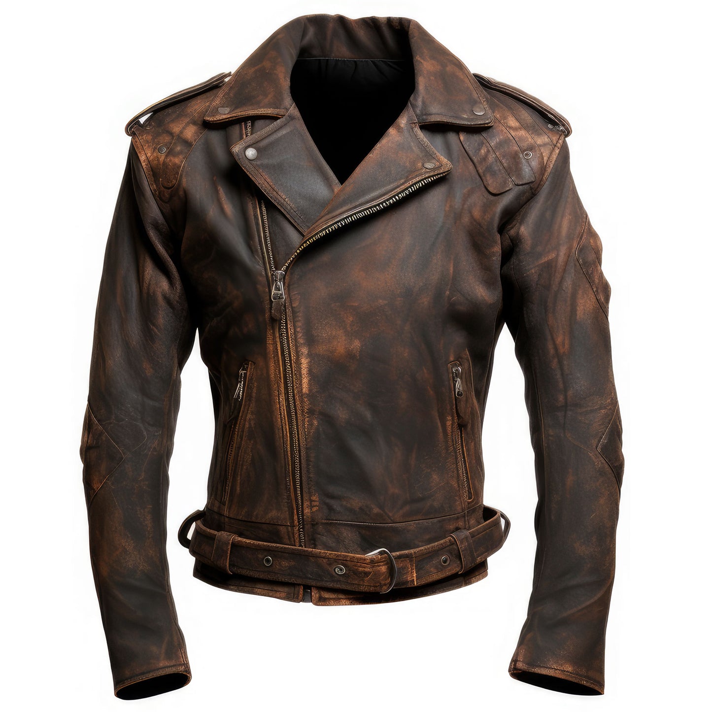 Mens Motorcycle Distressed Coat Zipper Multi Pockets Stand Collar Lapel Bikers Genuine Leather Jackets