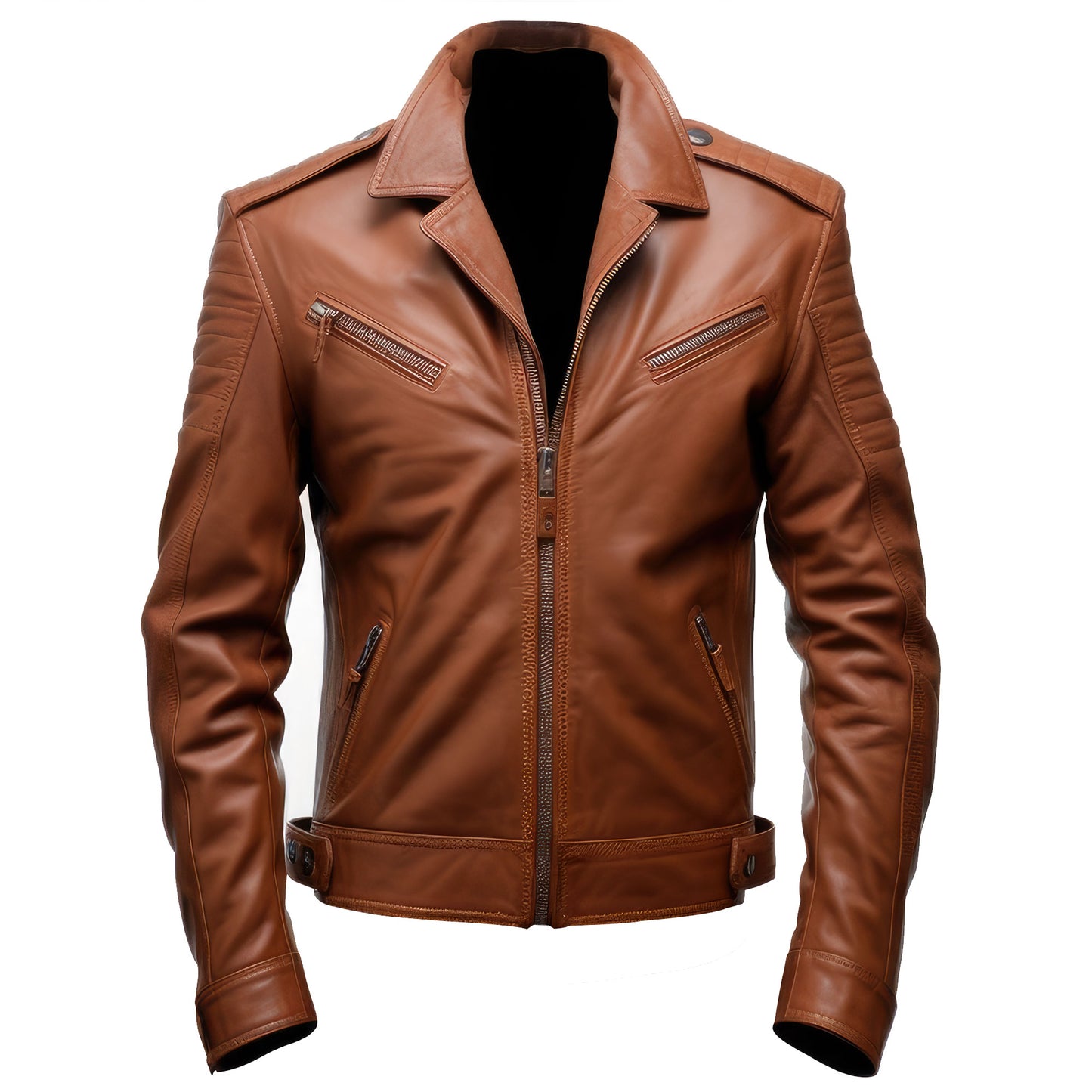 Mens Blazer Leather Jacket Tan Lepal Punk Moto Motorcycle Biker Cafe Racer Zipper Genuine Leather Jackets