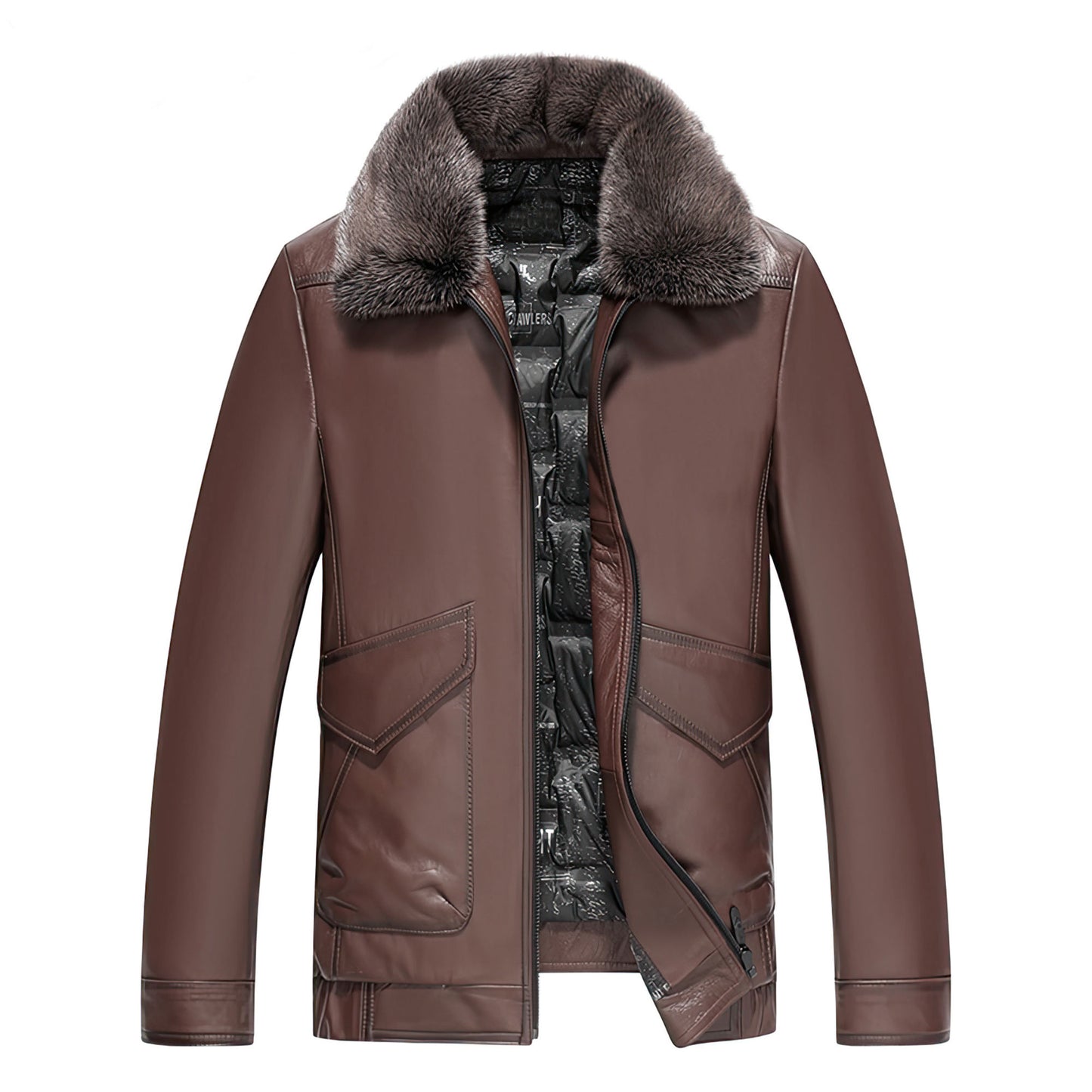 Mens Genuine Leather Duck Down Jacket Coats Mink Fur Lapel Fashion Real Goatskin Coat Genuine Leather Jackets