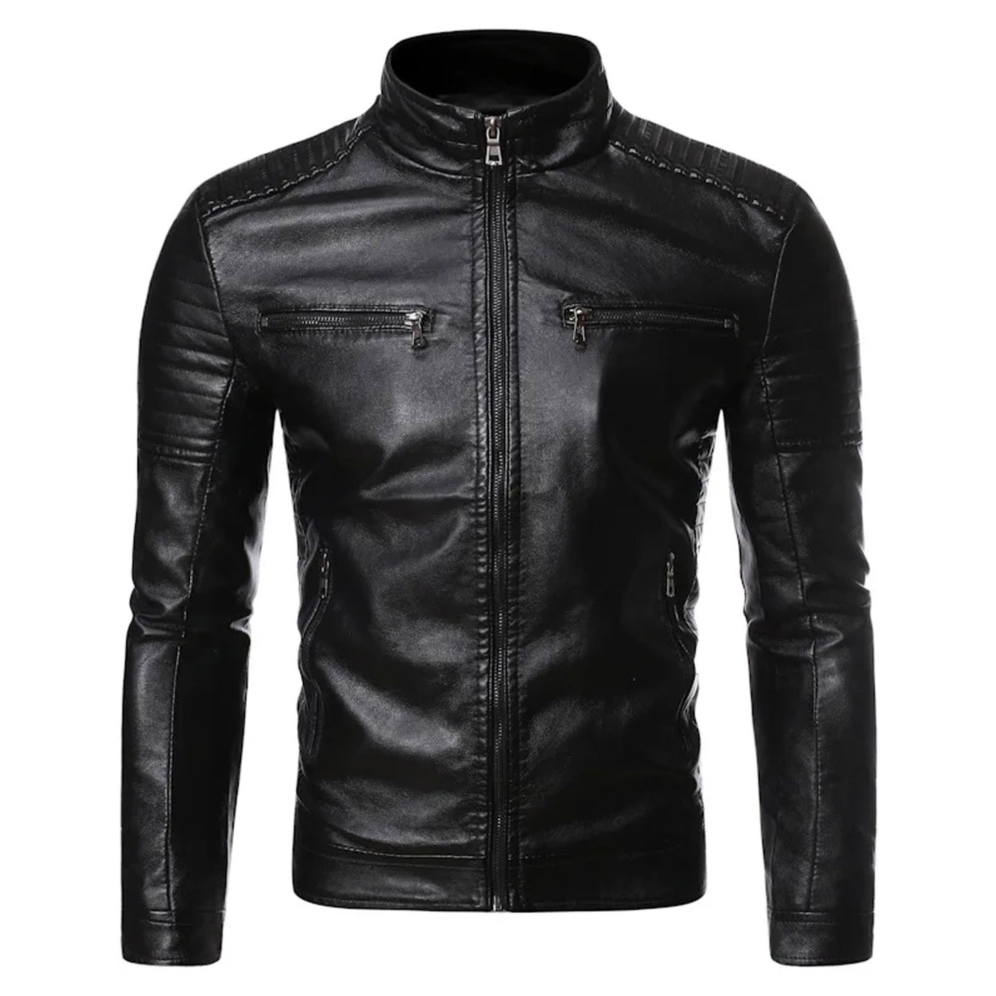 Mens Causal Vintage Leather Jacket Coat Male Outfit Motor Biker Pocket Genuine Leather Jackets