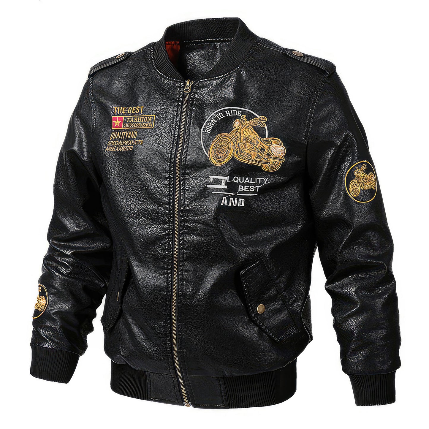 Men Motorcycle Casual Embroidered Retro Aviator Jacket Pu Jacket Warm Overcoat Genuine Leather Jackets