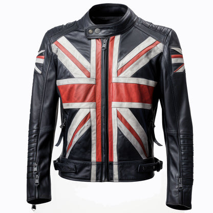 Men Union Jack Leather Jacket Casual Motorcycle Sheepskin Coat With UK Flag Genuine Leather Jackets