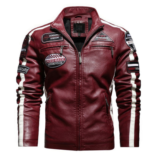 Men's Loose Leather Jacket Mens Stand Collar Patches Bikers Genuine Leather Jackets