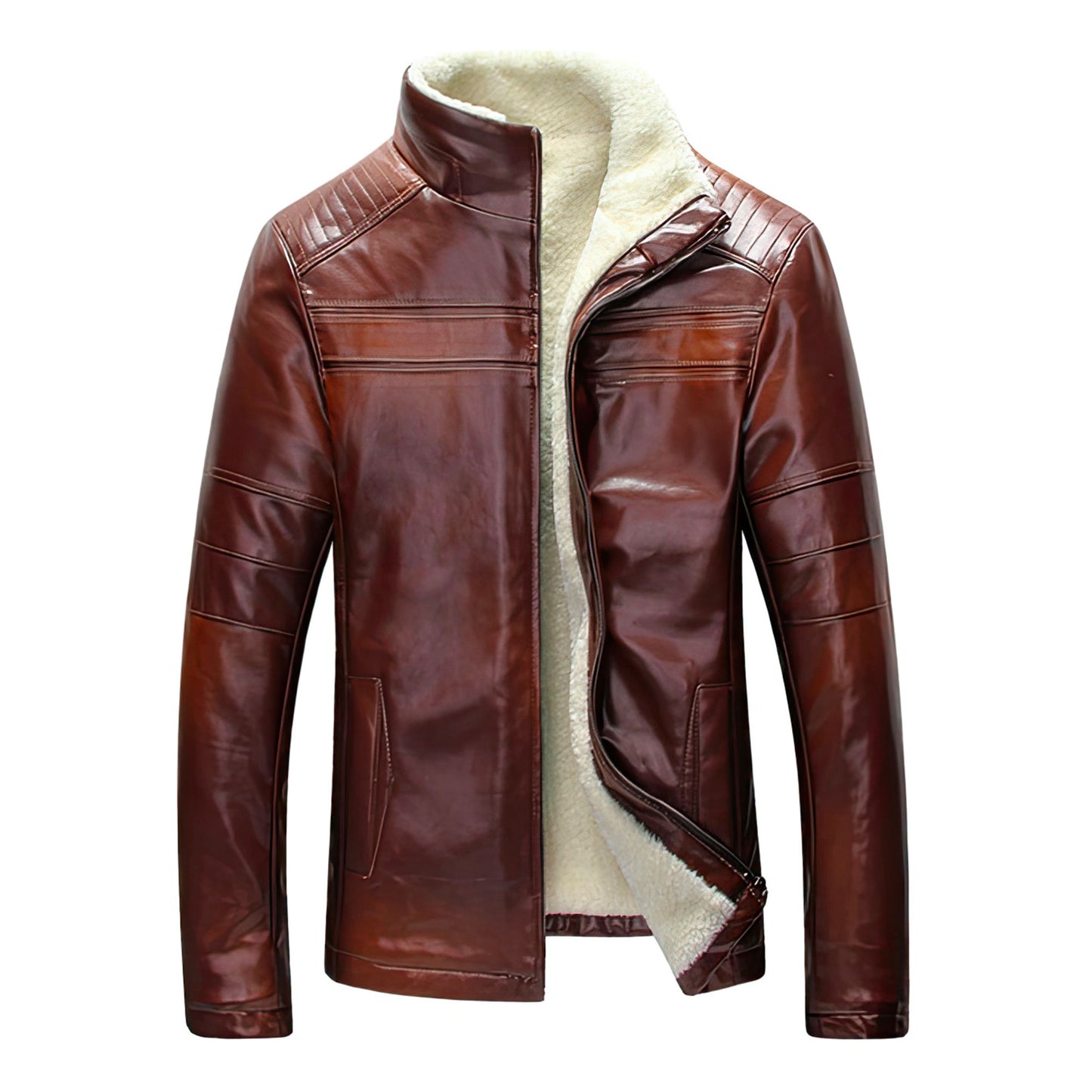 Men Winter Thick Fleece  Leather Jackets Coats Hombre Male Casual Slim Zip Genuine Leather Jackets