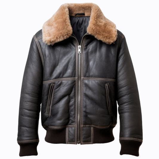 Men Bomber Leather Jacket Fur Coat Side Pockets Aviation Natural Genuine Leather Jackets