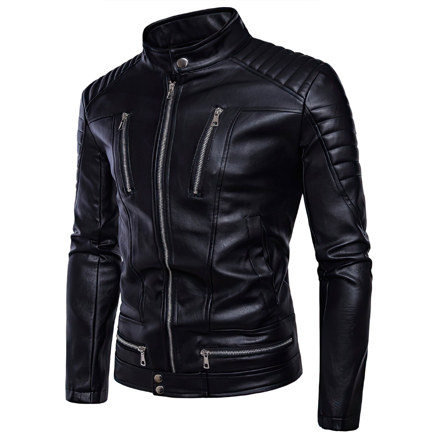 Motorcycle Leather Jacket Men Classic Multi-Zippers Biker Jackets Male Bomber Leather Jackets Coats