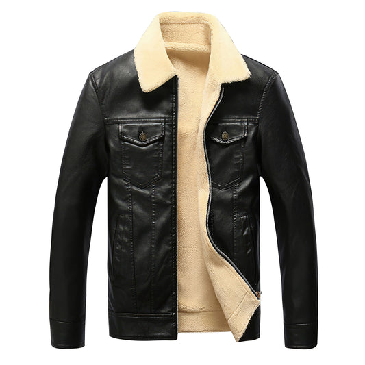 Men's Classic Lapel Coats Velvet Thicken Warm Genuine Leather Jacket Man Waterproof Casual Slim Outerwear