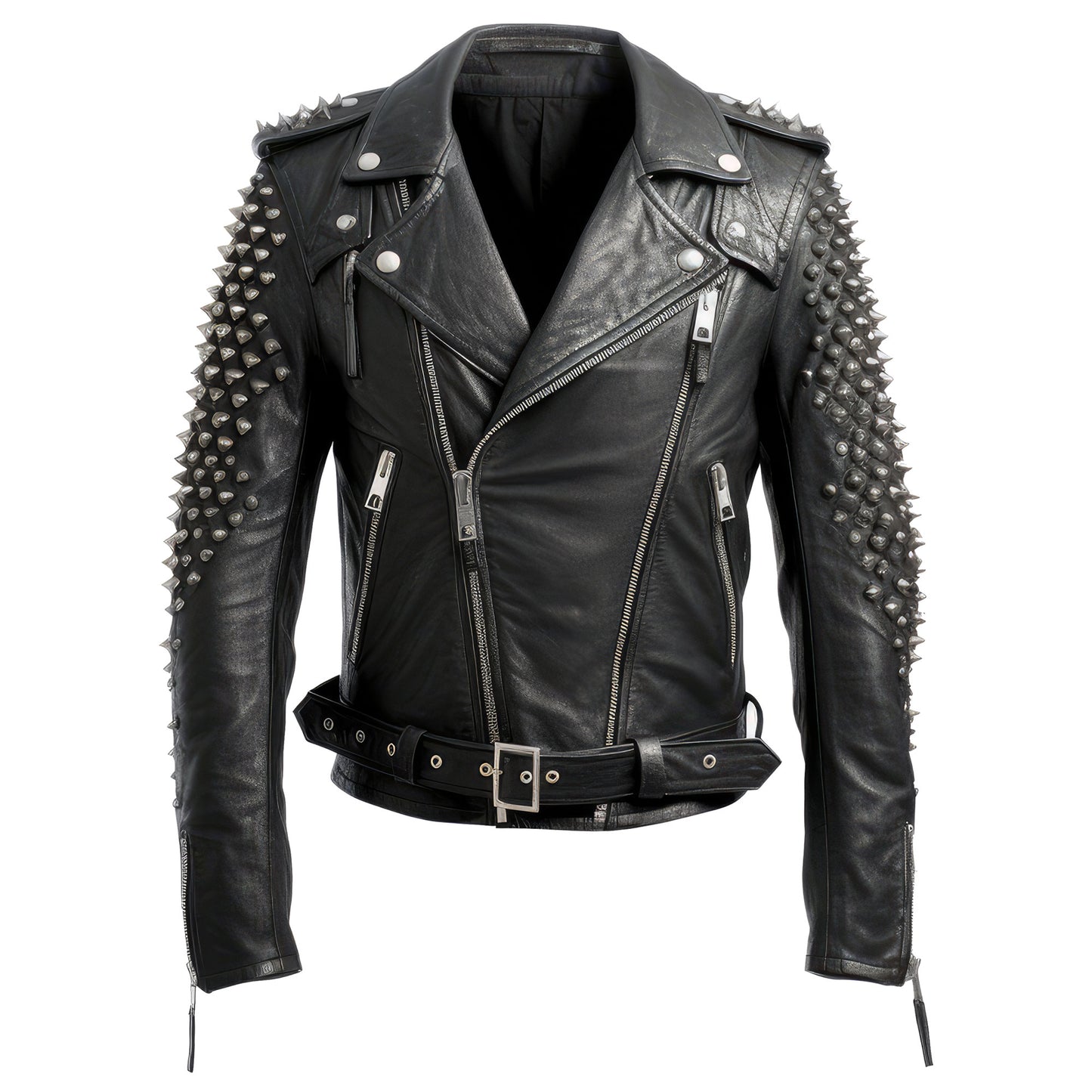 Mens Motorbike Jacket Rock Punk Spike Studded Patches Motorcycle Biker Moto Genuine Leather Jackets