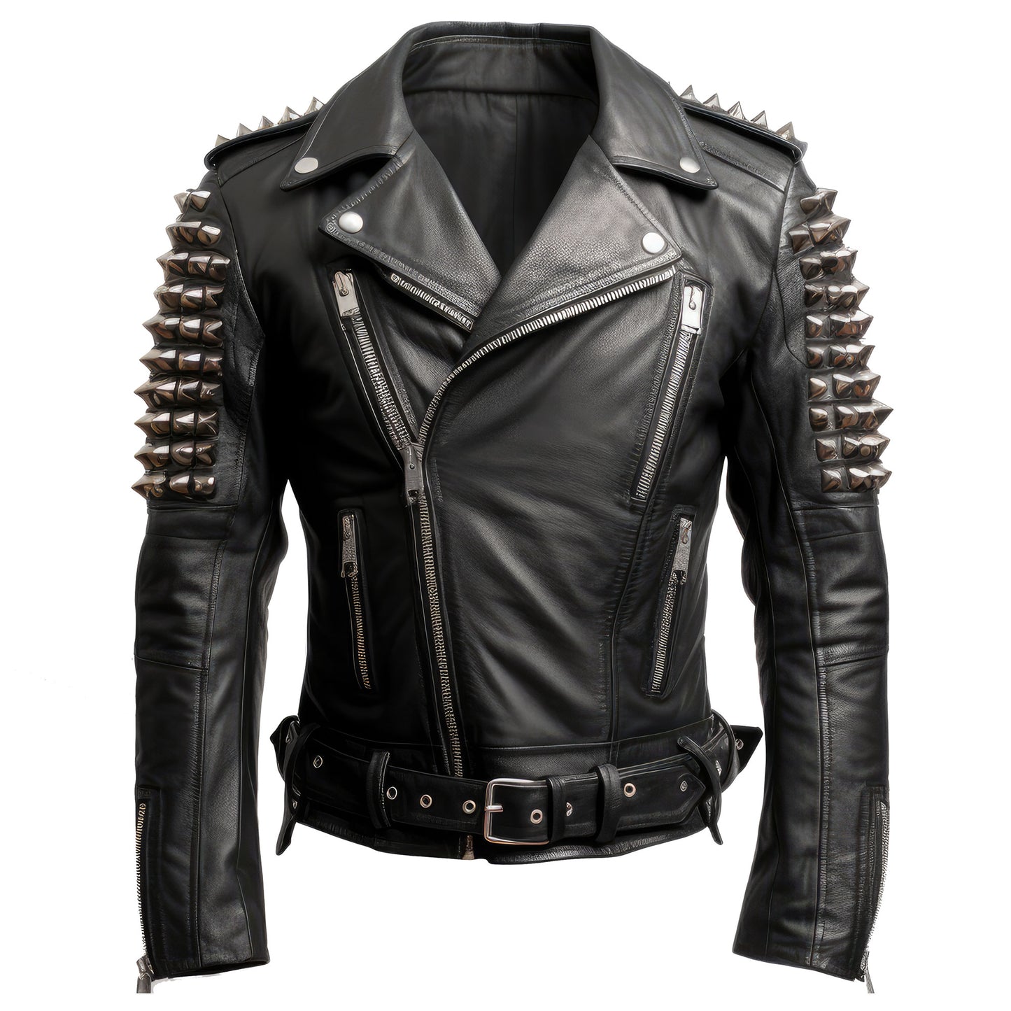 Mens Motorbike Jacket Rock Sleeve Punk Spike Studded Motorcycle Biker Genuine Leather Jackets