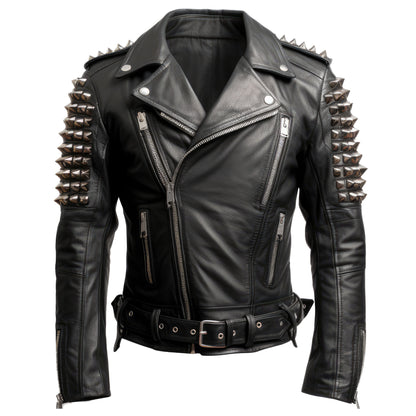 Mens Motorbike Jacket Rock Sleeve Punk Spike Studded Motorcycle Biker Genuine Leather Jackets