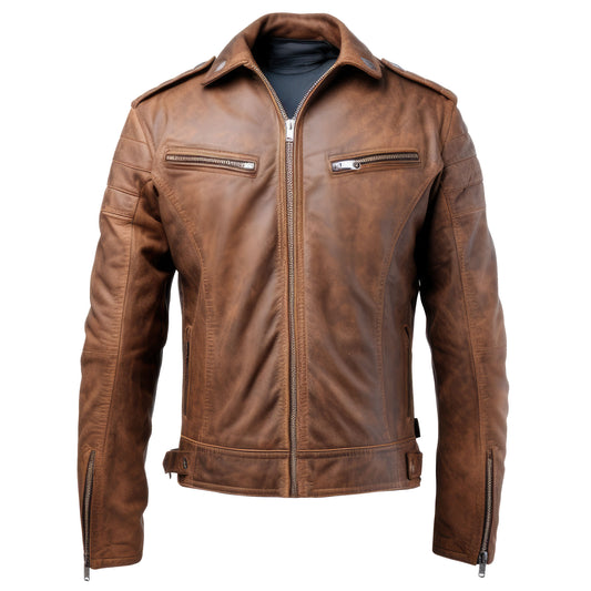 Mens Aviation Genuine Leather Jacket with Military Lapel Zipper Pockets Pilot Leather Jackets