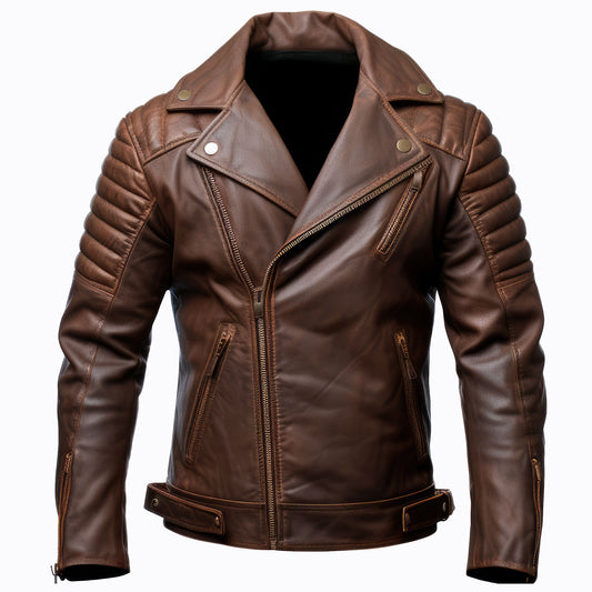 Mens Double Rider Motorcycle Coat Zipper Multi Pockets Stand Collar Bikers Genuine Leather Jackets