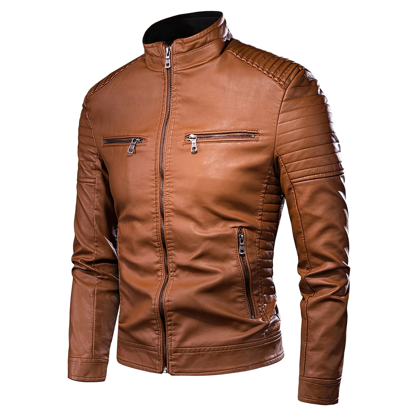 Mens Vintage Leather Jackets Casual Men Leather Motorcycle Biker Zipper Pockets  Genuine Leather Jacket