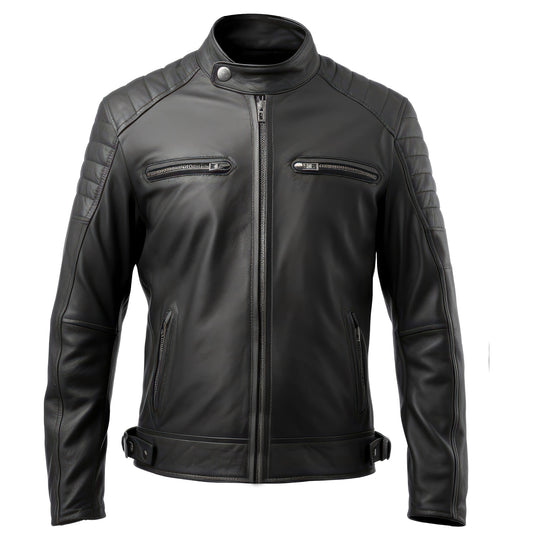 Mens Leather Jacket Stand Collar Blazer Punk Moto Motorcycle Biker Zipper Genuine Leather Jackets