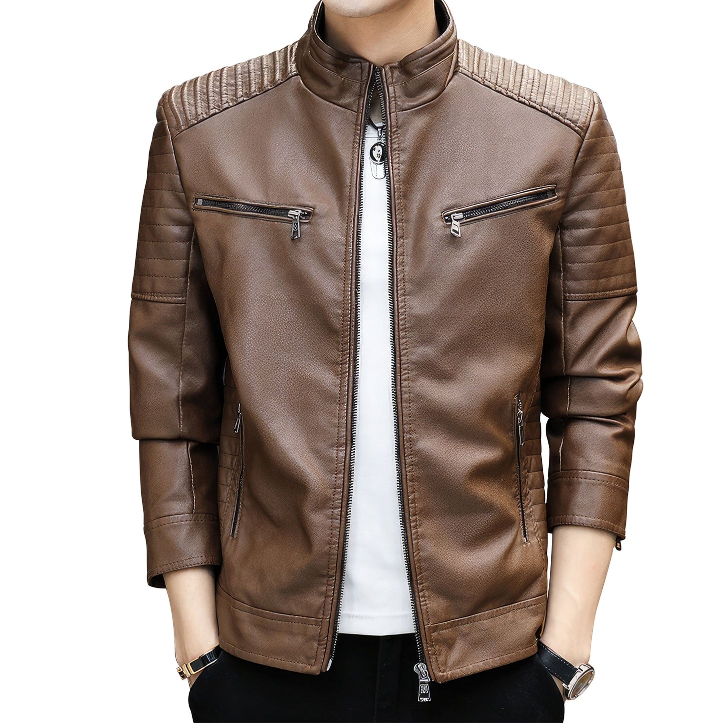 Mens Leather Jacket Men Slim Fit Short Coat Leather Jacket Streetwear Casual Blazer Outerwear Genuine Leather Jackets