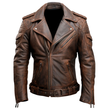 Mens Classic Aviation Genuine Leather Jacket with Military Lapel Zipper Pockets Pilot Leather Jackets