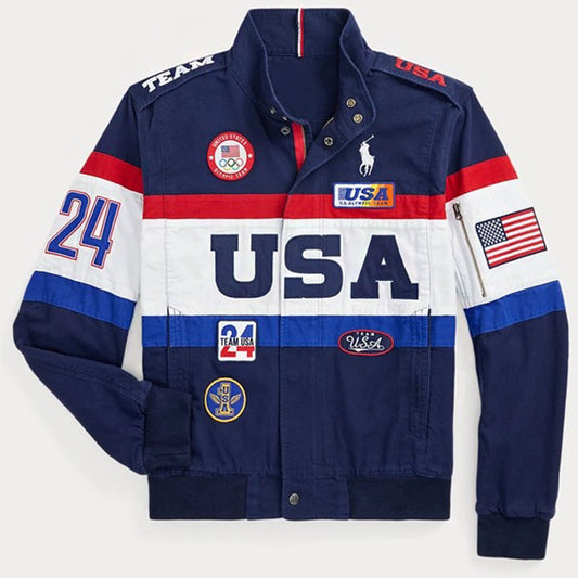 Team USA 2024 Athletic Modern Style Cotton Polyester Viscose Lining Stand Collar Flagbearer Jacket For Men And Women