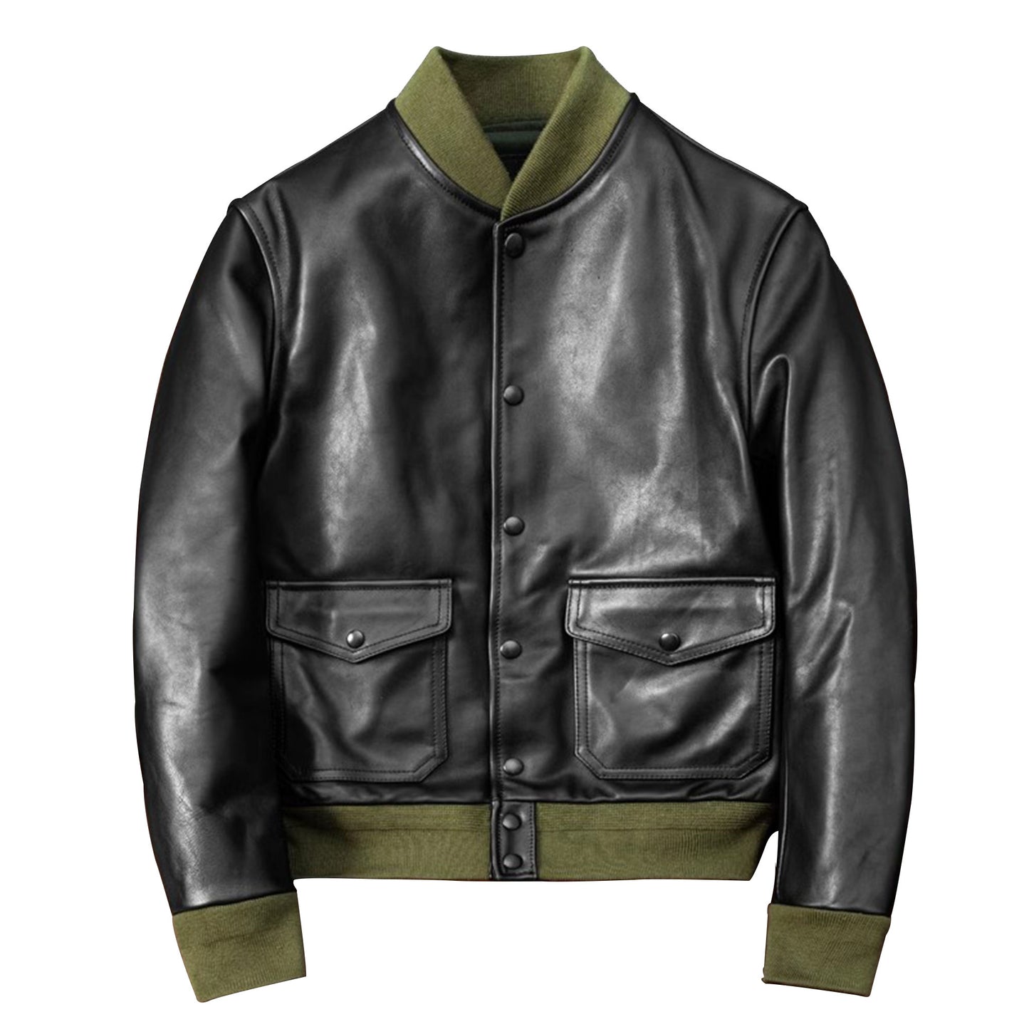 Mens Casual Thick Leather Coat Front Pockets A1 Bomber Genuine Leather Jackets