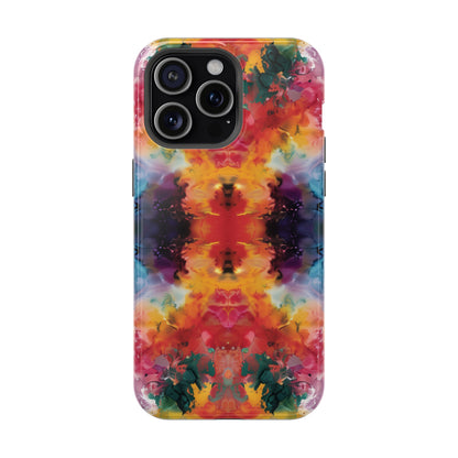 Tie-Dye Dream Vibrant Pattern iPhone 13 14 15 Pro Max Plus Case Compatible with MagSafe Tough Cases Protection, Magnetic Phone Case for iPhone  Classic Series