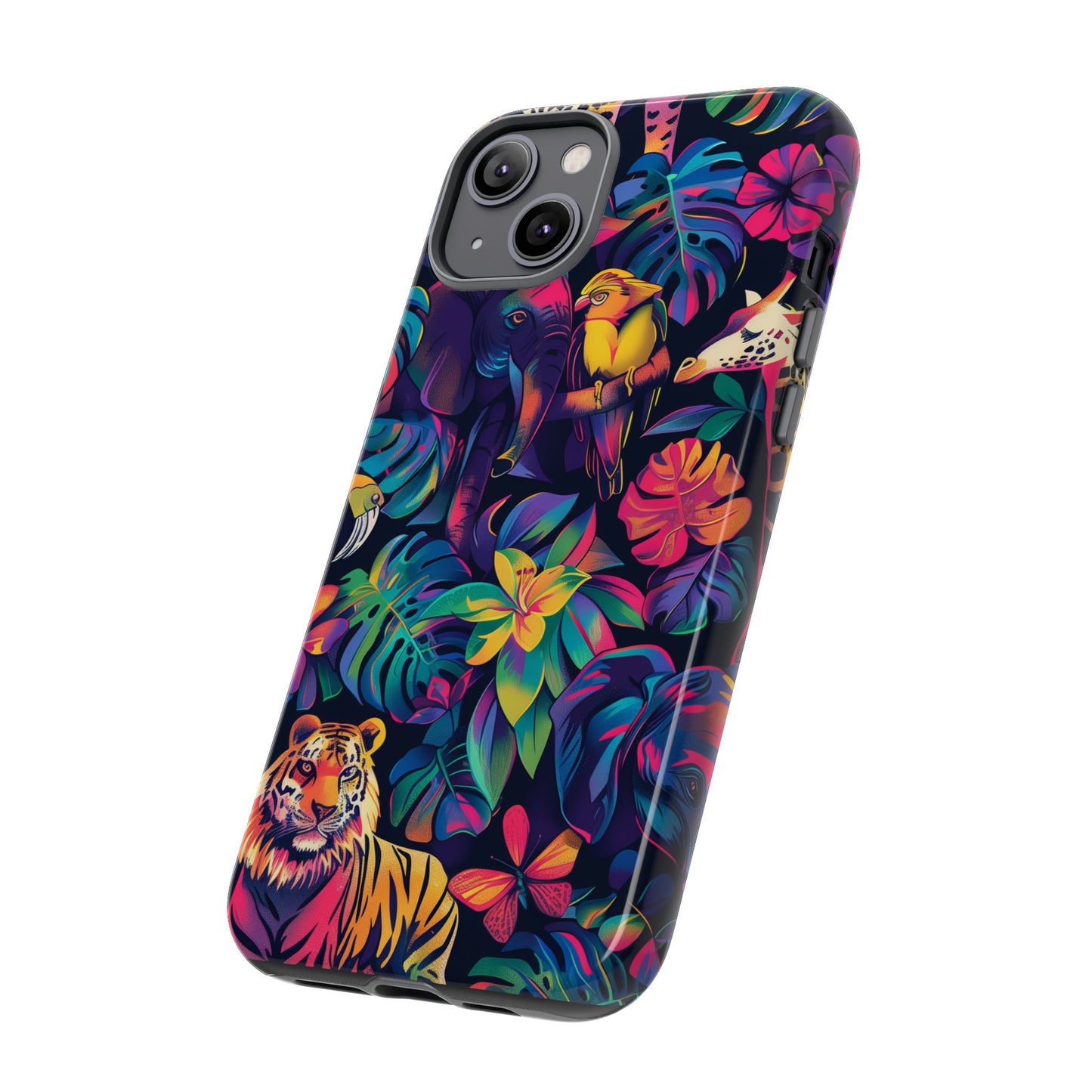 Animal Collage Vibrant Pattern iPhone 13 14 15 16 Pro Max Plus Case Wireless Charging Compatible Tough Cases Protection, Magnetic Phone Case for iPhone Classic Series