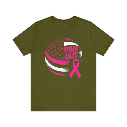 Volley Ball Pink Ribbon Breast Cancer Awearness USA Flag T-Shirt For Men Women