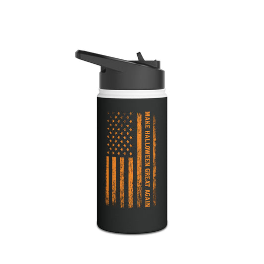 Funny Make Halloween Scary Again Pro Trump US Flag Water Bottle Men Women