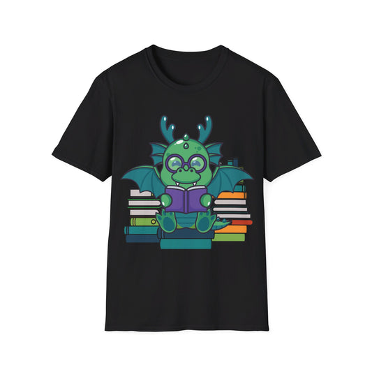 Funny Dragon and Books Nerds Cute Dragon Reading A Book T-Shirt For Men Women T-Shirt