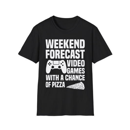 Funny Weekend Forecast Video Games and Pizza Gamer Gaming T-Shirt Men Women