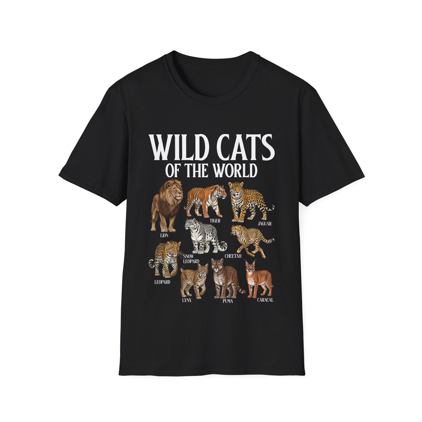 Wild Cats Animals of The World Educational Wild Animal Lover T-Shirt