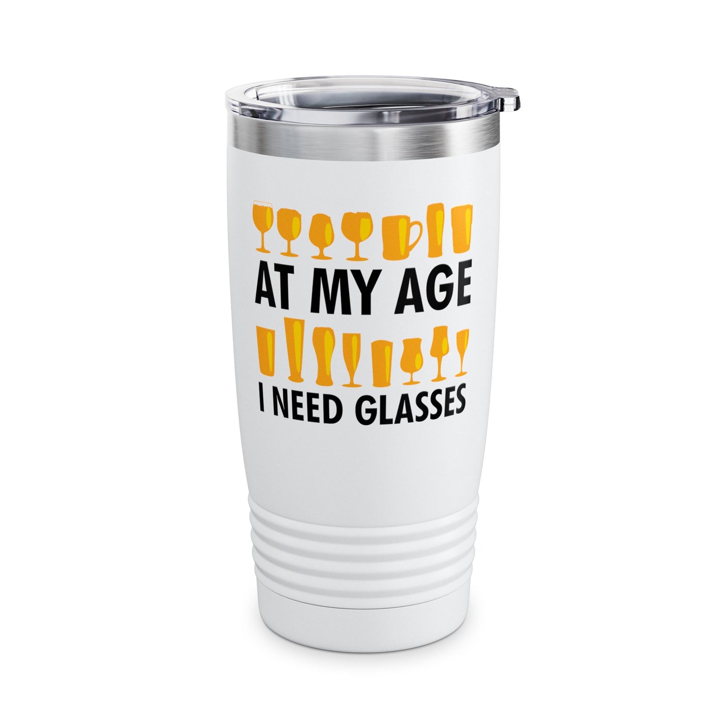 Funny Beer Wine Drinking Shirt At My Age I Need Glasses Tumbler Men Women